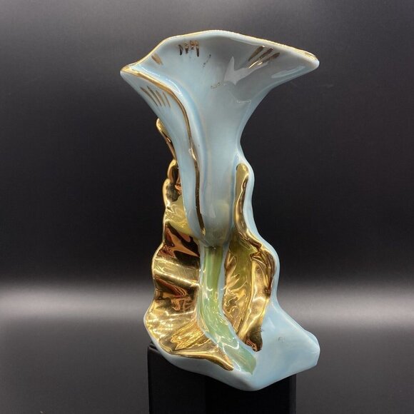 Lilly Vase Fine Art Pottery 22k Warranted Gold Vintage 6”T - Picture 5 of 12